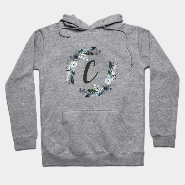 Floral Monogram C Dark Bohemian Flora Hoodie by floralmonogram